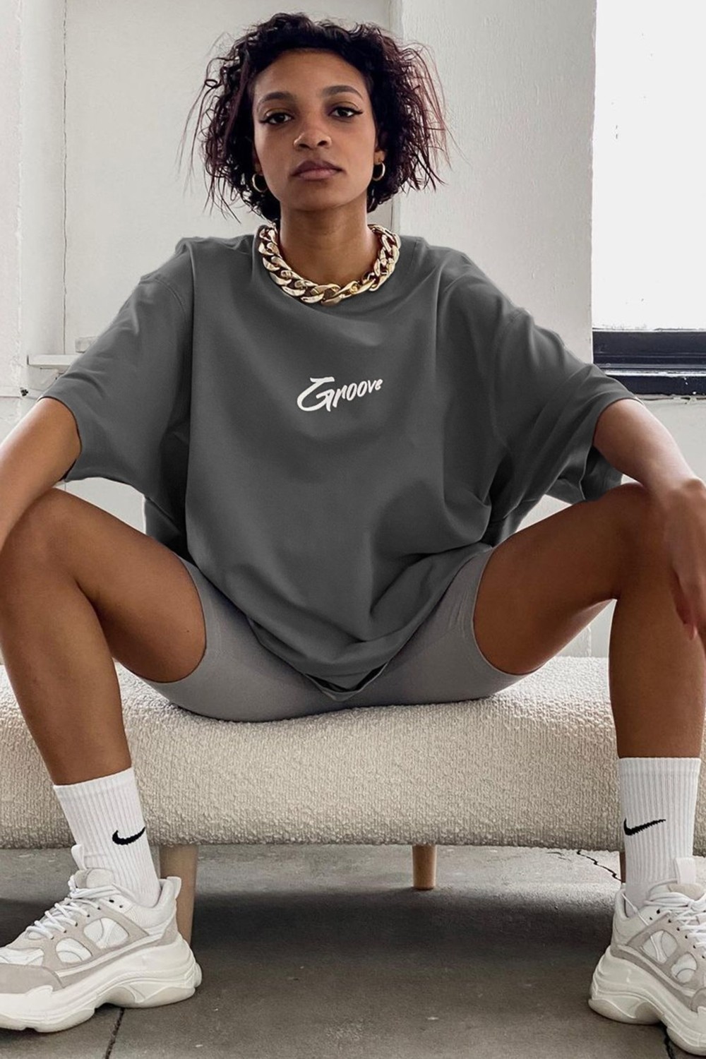 Madmext Füme Baskılı Oversize Tişört Mg1491