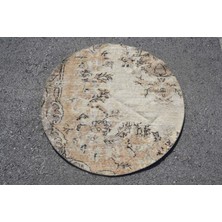 Türk Halısı, Eskitme Halı, Halı, 113X113 cm Beyaz Halı, Kabilesı Hediyelik Halı,  6454