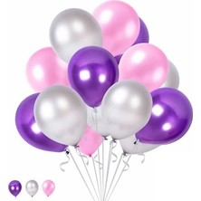 Tatlı Günler Happyland 10 Mor 10 Gümüş 10 Pembe Konsept Balonlar Metalik Parlak 30-35 cm