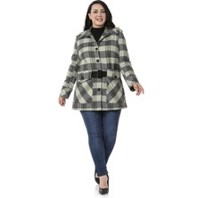 Disentis Modest Büyük Beden Cep ve Kemer Detaylı Astarlı Siyah Yeşil Ceket