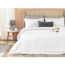 English Home Listra Çizgili Pamuk Saten Çift Kişilik Nevresım Takımı 200 x 220 cm Beyaz