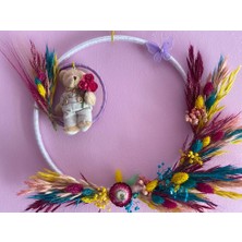 Eloza Floral Art Kuru Çiçeklerle Tasarlanmış Ayıcıklı Kapı Süsü