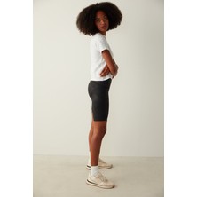 Penti Siyah Miracle Pop Up Leather Biker Short