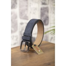 Kasva Deri 4 cm Lacivert Nubuk Orijinal Deri Kemer