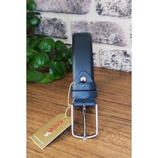 Kasva Deri 3.5 cm Lacivert Flotter Orijinal Deri Kemer