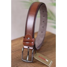 Kasva Deri 3.5 cm Battal Boy Taba Düz Suni Kemer