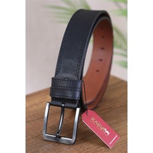 Kasva Deri 4.5 cm Siyah Dikişli Suni Spor Kemer