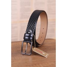 Kasva Deri 3.5 cm Siyah Desenli Deri Kemer