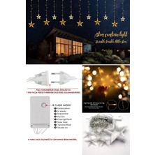 Technojet Yıldız Perde LED Dekoratif Işık 8 Animasyonlu Eklenebilir Fişli, Parti ve Yılbaşı Dekoratif Süs LED