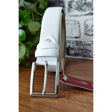 Kasva Deri 3.5 cm Beyaz Nokta  Deri Kemer