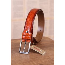 Kasva Deri 3.5 cm Turuncu Krokodil  Deri Kemer