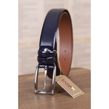 Kasva Deri 3.5 cm Lacivert Rugan Orjinal Deri Kemer