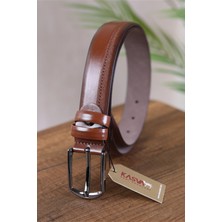 Kasva Deri 3.5 cm Taba Desenli Suni Klasik Kemer