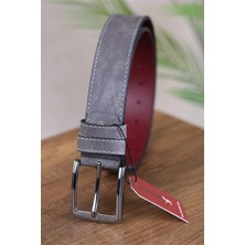 Kasva Deri 4 cm Gri Düz Nubuk Suni Spor Kemer