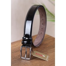 Kasva Deri 3.5 cm Siyah Rugan Düz Suni Klasik Kemer