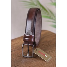 Kasva Deri 3.5 cm Kahve Desenli Suni Klasik Kemer