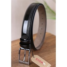 Kasva Deri 3.5 cm Siyah Rugan Desenli Suni Klasik Kemer