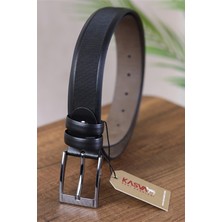 Kasva Deri 3.5 cm Siyah Desenli Suni Klasik Kemer