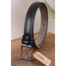 Kasva Deri 3.5 cm Siyah Desenli Suni Klasik Kemer