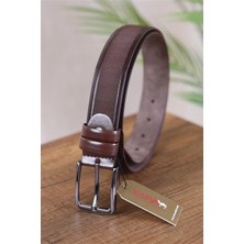 Kasva Deri 3.5 cm Kahve Desenli Suni Klasik Kemer