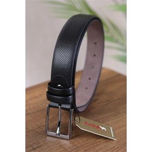 Kasva Deri 3.5 cm Siyah Desenli Suni Klasik Kemer