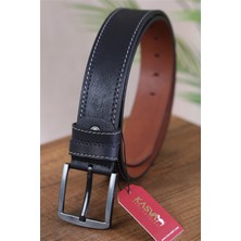 Kasva Deri 4.5 cm Siyah Dikişli Suni Spor Kemer