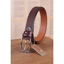 Kasva Deri 3.5 cm Kahve Desenli Deri Kemer