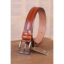 Kasva Deri 3.5 cm Taba Desenli Deri Kemer