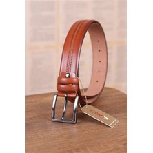 Kasva Deri 3.5 cm Taba Desenli Deri Kemer