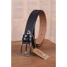 Kasva Deri 3.5 cm Siyah Desenli Deri Kemer