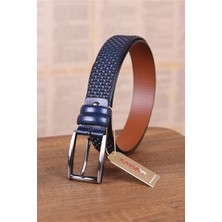 Kasva Deri 3.5 cm Lacivert Desenli Deri Kemer