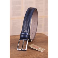 Kasva Deri 3.5 cm Lacivert Desenli Deri Kemer