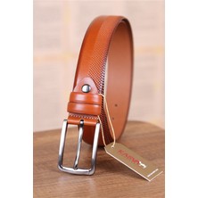 Kasva Deri 3.5 cm Taba Desenli Deri Kemer