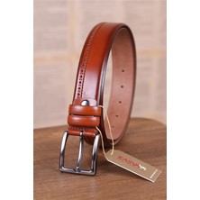 Kasva Deri 3.5 cm Taba Desenli Deri Kemer