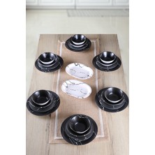 Keramika 6 Kişilik 24 Parça Mat Siyah Mermer Desenli Yemek Takımı