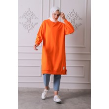 Soul 30645 Bisiklet Yaka 2 Iplik Uzun  Diz Altı Tunik Orange