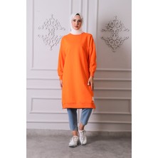 Soul 30645 Bisiklet Yaka 2 Iplik Uzun  Diz Altı Tunik Orange