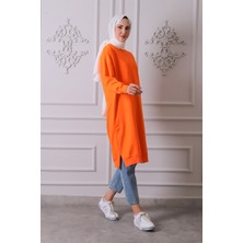 Soul 30645 Bisiklet Yaka 2 Iplik Uzun  Diz Altı Tunik Orange