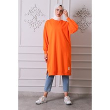 Soul 30645 Bisiklet Yaka 2 Iplik Uzun  Diz Altı Tunik Orange