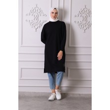 Soul 30645 Bisiklet Yaka 2 Iplik Uzun  Diz Altı Tunik Siyah