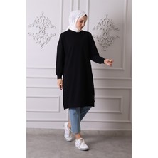 Soul 30645 Bisiklet Yaka 2 Iplik Uzun  Diz Altı Tunik Siyah
