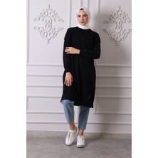 Soul 30645 Bisiklet Yaka 2 Iplik Uzun  Diz Altı Tunik Siyah