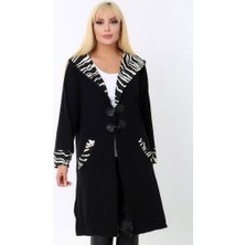 Kheos Kapüşonlu Cep Kol Ucu ve Kapüşonu Zebra Desenli Devrik Yaka Cepli Uzun Hırka