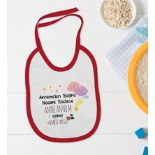 Bk Kids Kişiye Özel Anneannem Tasarımlı Kırmızı Bebek Mama Önlüğü-1