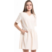 Sense Cep Detaylı Mini Elbise | ELB34254 Bej