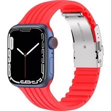 Nezih Case Apple Watch Seri 2/3/4/5/6/7/8/se 38MM 40MM 41MM Uyumlu Metal Klipsli Çizgili Jel Silikon Kordon