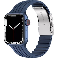Nezih Case Apple Watch Seri 2/3/4/5/6/7/8/se 38MM 40MM 41MM Uyumlu Metal Klipsli Çizgili Jel Silikon Kordon