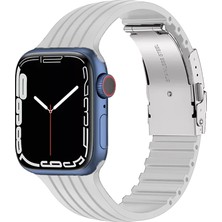Nezih Case Apple Watch Seri 2/3/4/5/6/7/8/se 42MM 44MM 45MM Uyumlu Metal Klipsli Çizgili Jel Silikon Kordon