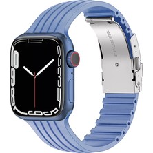 Nezih Case Apple Watch Seri 2/3/4/5/6/7/8/se 42MM 44MM 45MM Uyumlu Metal Klipsli Çizgili Jel Silikon Kordon