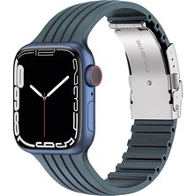 Nezih Case Apple Watch Seri 2/3/4/5/6/7/8/se 42MM 44MM 45MM Uyumlu Metal Klipsli Çizgili Jel Silikon Kordon